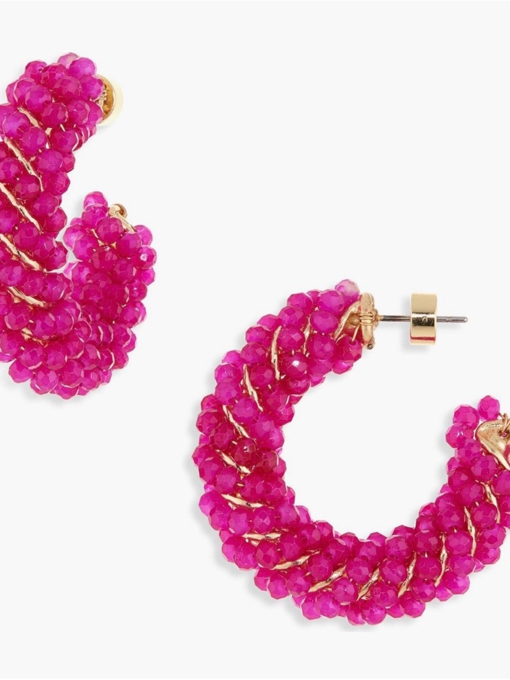 Nordstrom beaded Gold-Trim Pink Beaded Huggies  Earrings NWT
